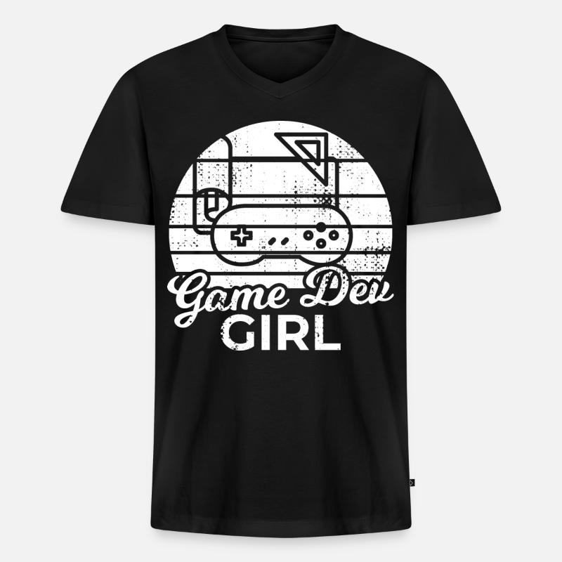Game Dev Girl - Männer Premium Bio T-Shirt mit V-Ausschnitt - Schwarz
