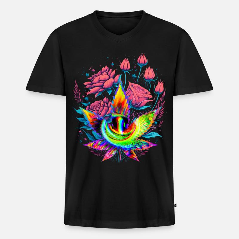 Psychedelisches Cannabisblatt mit Drachenauge - Männer Premium Bio T-Shirt mit V-Ausschnitt - Schwarz