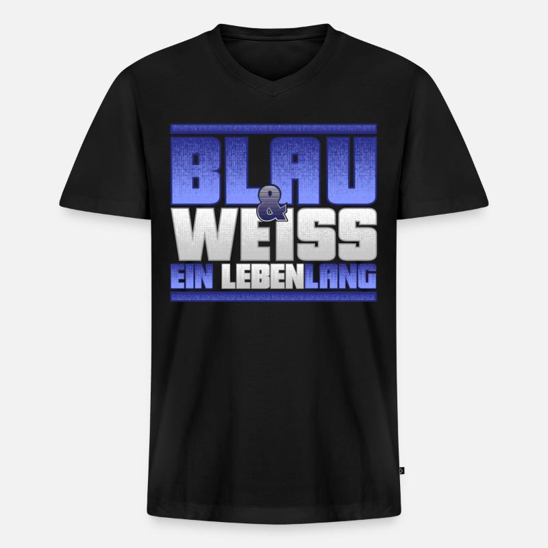 Blau Weiss ein Leben Lang - Männer Premium Bio T-Shirt mit V-Ausschnitt - Schwarz