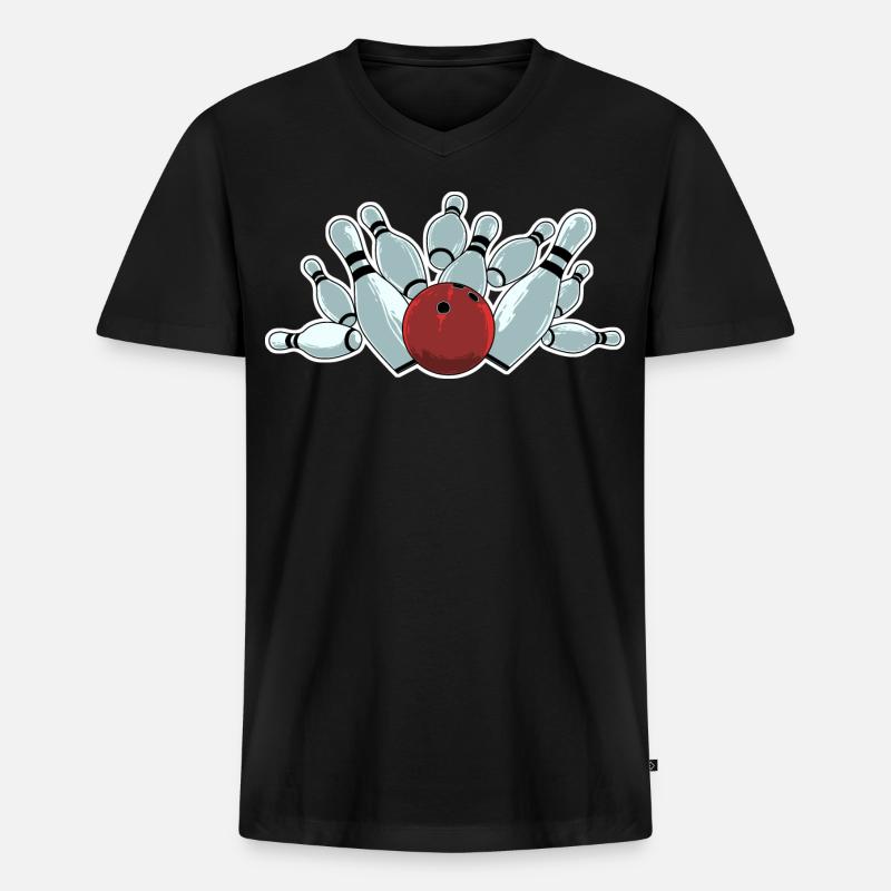 Bowling Strike - Männer Premium Bio T-Shirt mit V-Ausschnitt - Schwarz