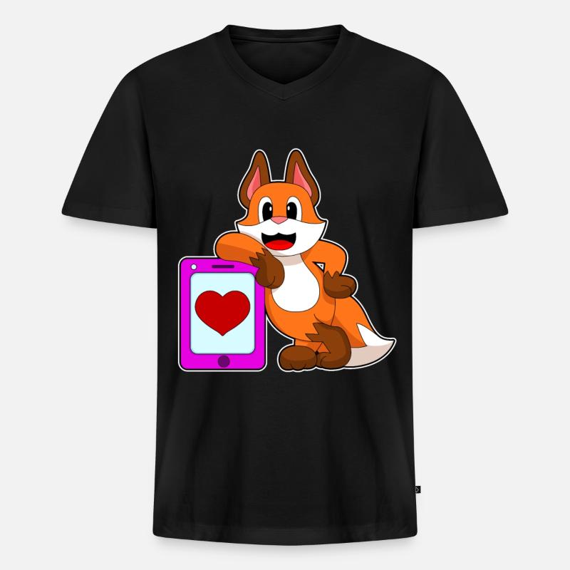Fuchs Herz - Männer Premium Bio T-Shirt mit V-Ausschnitt - Schwarz