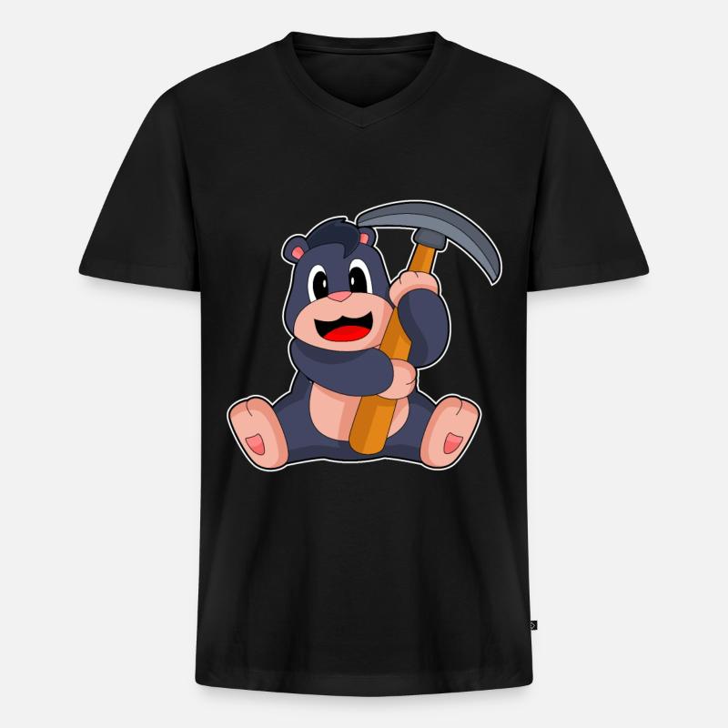 Maulwurf Bergarbeiter Spitzhacke - Männer Premium Bio T-Shirt mit V-Ausschnitt - Schwarz