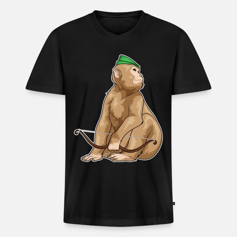 Affe Bogenschütze Bogen - Männer Premium Bio T-Shirt mit V-Ausschnitt - Schwarz