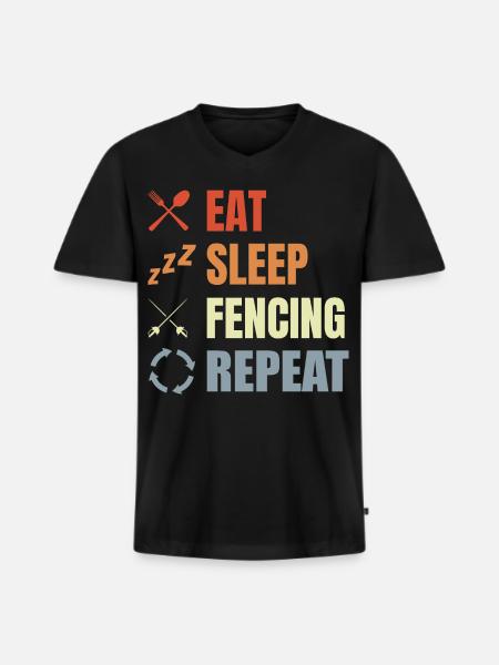 Eat Sleep Fencing Repeat - Männer Premium Bio T-Shirt mit V-Ausschnitt - Schwarz