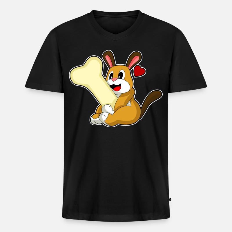 Hund Knochen - Männer Premium Bio T-Shirt mit V-Ausschnitt - Schwarz