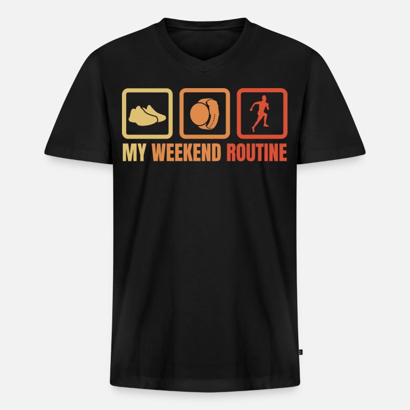 Läufer Wochenendroutine - Männer Premium Bio T-Shirt mit V-Ausschnitt - Schwarz