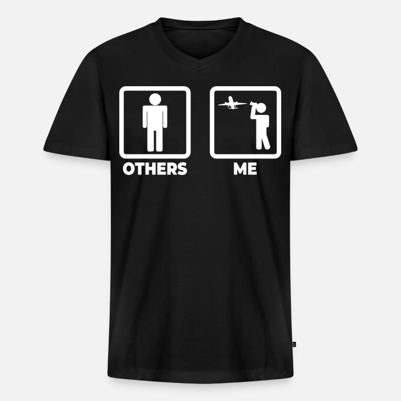 Planespotter Strichmännchen - Männer Premium Bio T-Shirt mit V-Ausschnitt - Schwarz