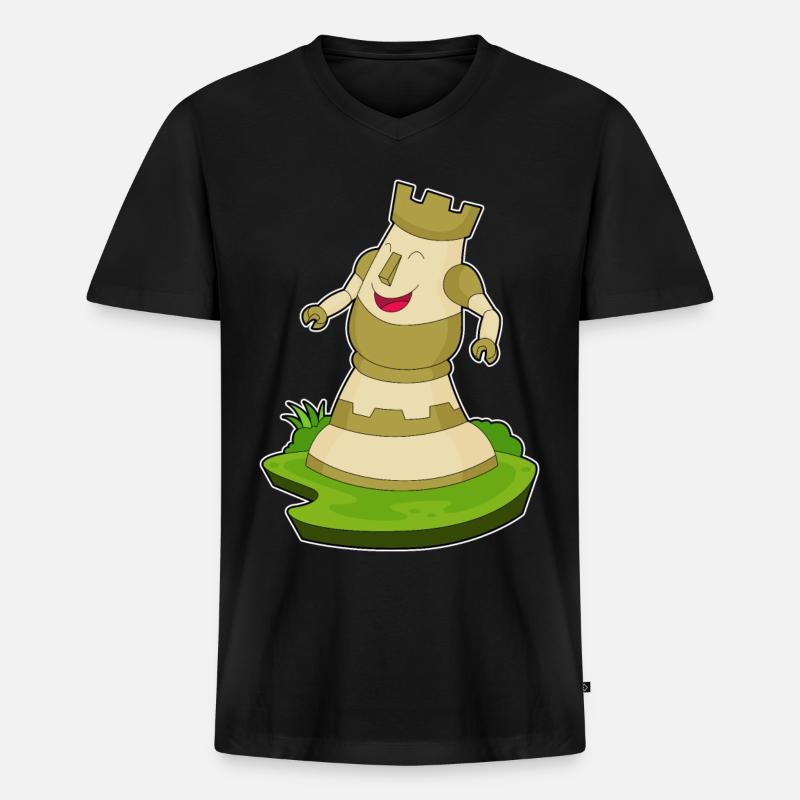 Schachfigur Turm Schach - Männer Premium Bio T-Shirt mit V-Ausschnitt - Schwarz