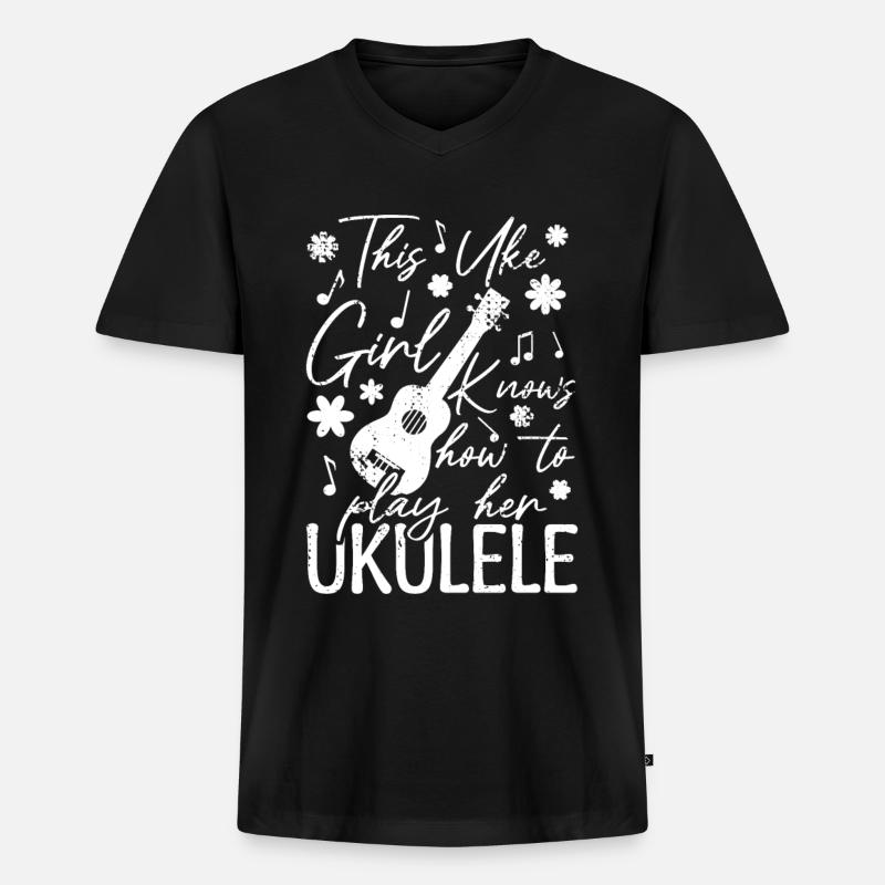 Ukulele Mädel - Männer Premium Bio T-Shirt mit V-Ausschnitt - Schwarz