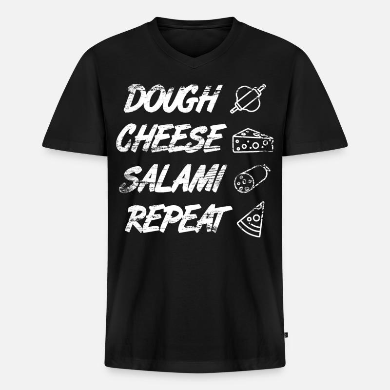 Dough Cheese Salami Repeat - Männer Premium Bio T-Shirt mit V-Ausschnitt - Schwarz