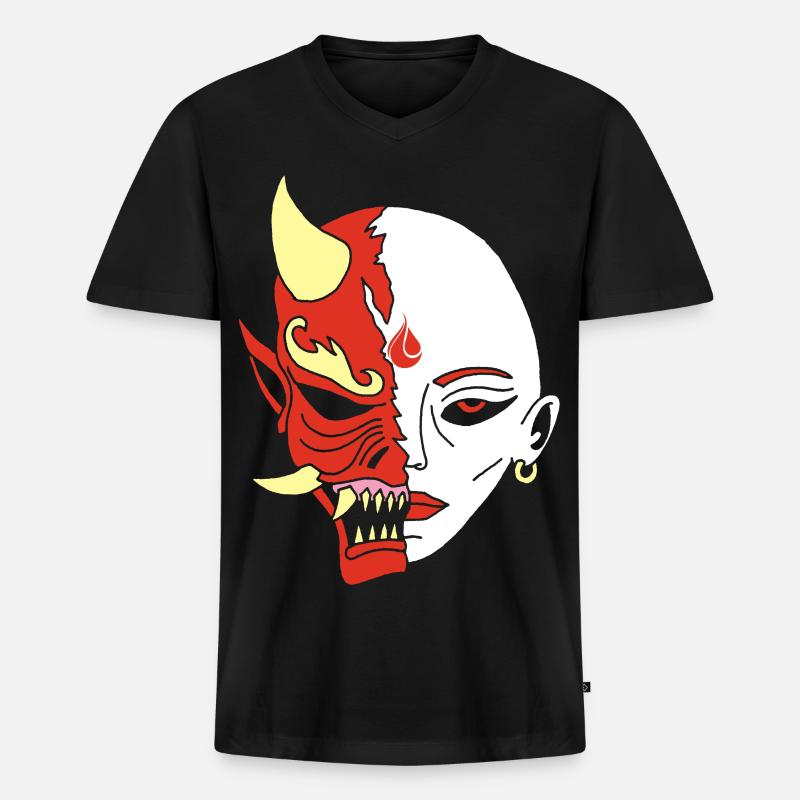 Mensch oder Dämon? - Männer Premium Bio T-Shirt mit V-Ausschnitt - Schwarz