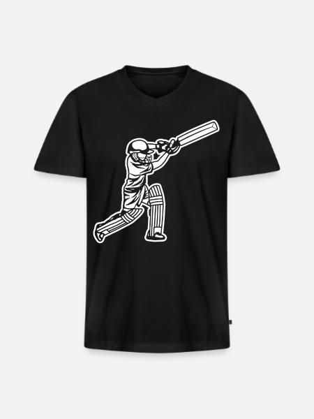 Kleiner Cricket Spieler - Männer Premium Bio T-Shirt mit V-Ausschnitt - Schwarz