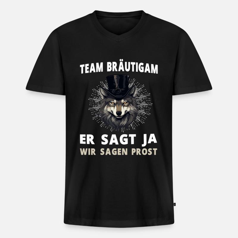 Wolf Junggesellenabschied Bräutigam Hochzeit - Männer Premium Bio T-Shirt mit V-Ausschnitt - Schwarz