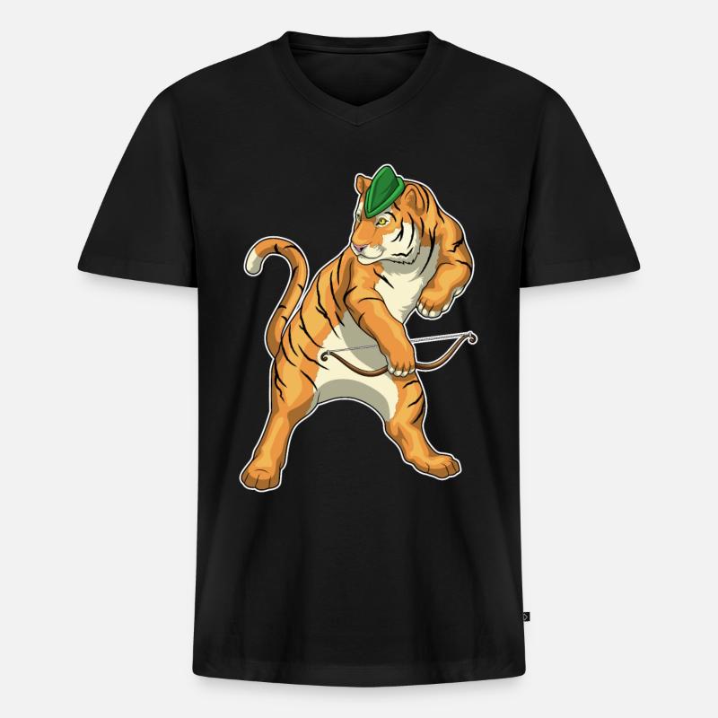 Tiger Bogenschütze Bogen - Männer Premium Bio T-Shirt mit V-Ausschnitt - Schwarz
