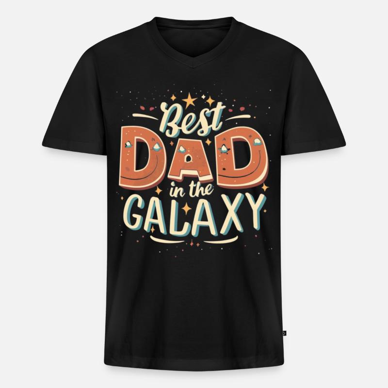 Bester Papa in der Galaxie - Männer Premium Bio T-Shirt mit V-Ausschnitt - Schwarz