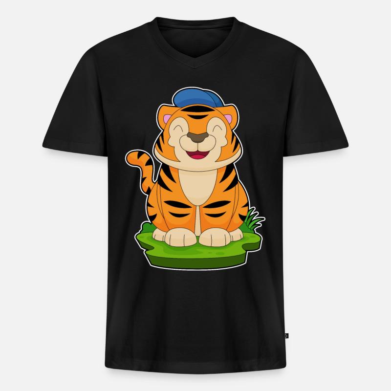Tiger Cap - Männer Premium Bio T-Shirt mit V-Ausschnitt - Schwarz