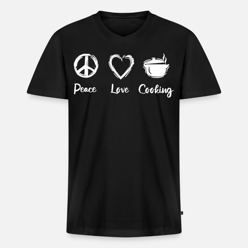 Frieden Liebe Kochen - Männer Premium Bio T-Shirt mit V-Ausschnitt - Schwarz