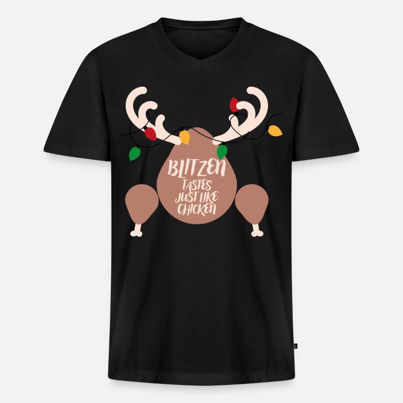 Dekorierter Oberschenkel: Hähnchengeschmack - Männer Premium Bio T-Shirt mit V-Ausschnitt - Schwarz