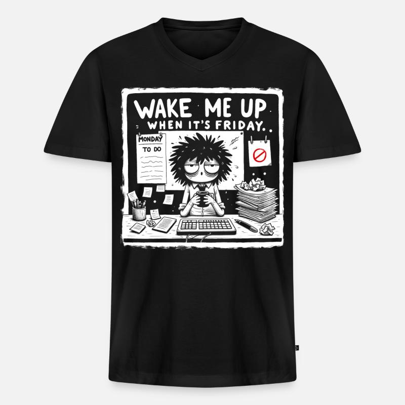 wake me up when it's friday - Männer Premium Bio T-Shirt mit V-Ausschnitt - Schwarz