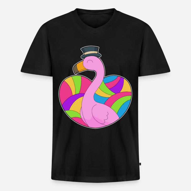 Flamingo Herz - Männer Premium Bio T-Shirt mit V-Ausschnitt - Schwarz