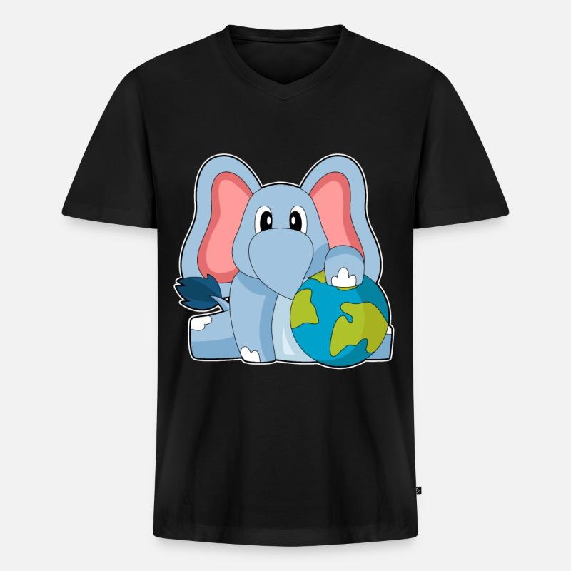 Elefant Erde - Männer Premium Bio T-Shirt mit V-Ausschnitt - Schwarz