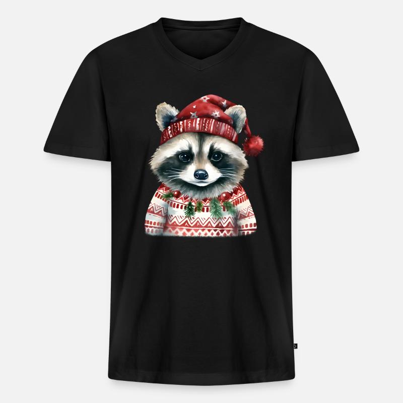 Herr Waschbär im Norweger-Pulli - Männer Premium Bio T-Shirt mit V-Ausschnitt - Schwarz