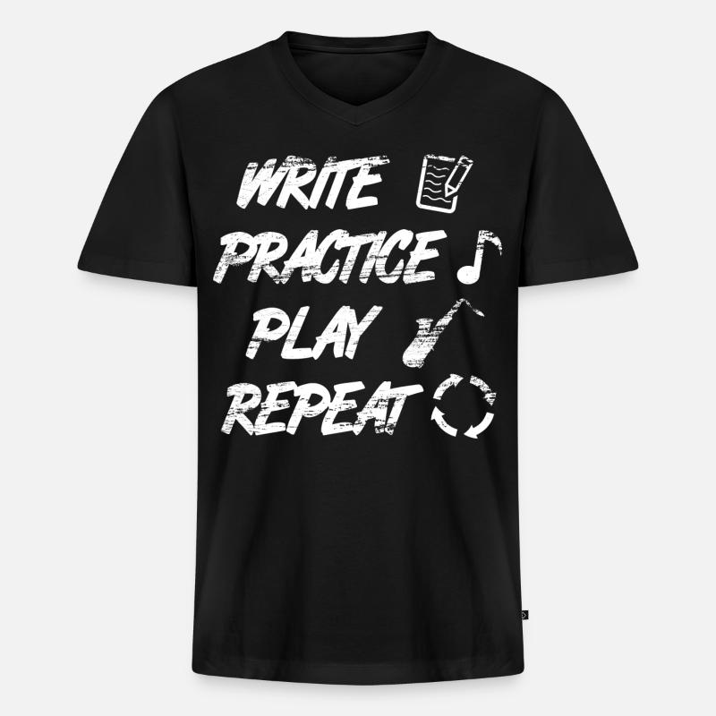 Motivierender Saxophon Spruch - Männer Premium Bio T-Shirt mit V-Ausschnitt - Schwarz