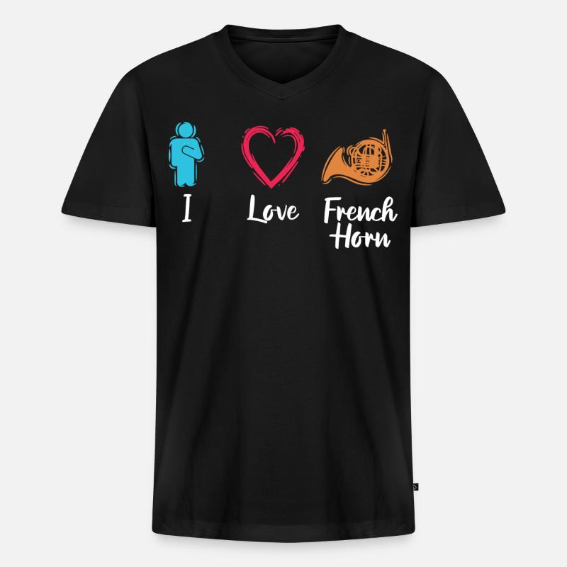 Ich liebe Waldhorn - Männer Premium Bio T-Shirt mit V-Ausschnitt - Schwarz