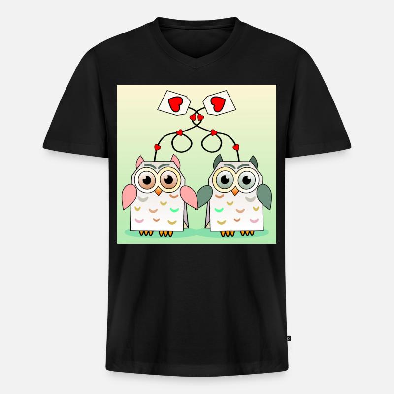 Eulen Tee - Männer Premium Bio T-Shirt mit V-Ausschnitt - Schwarz