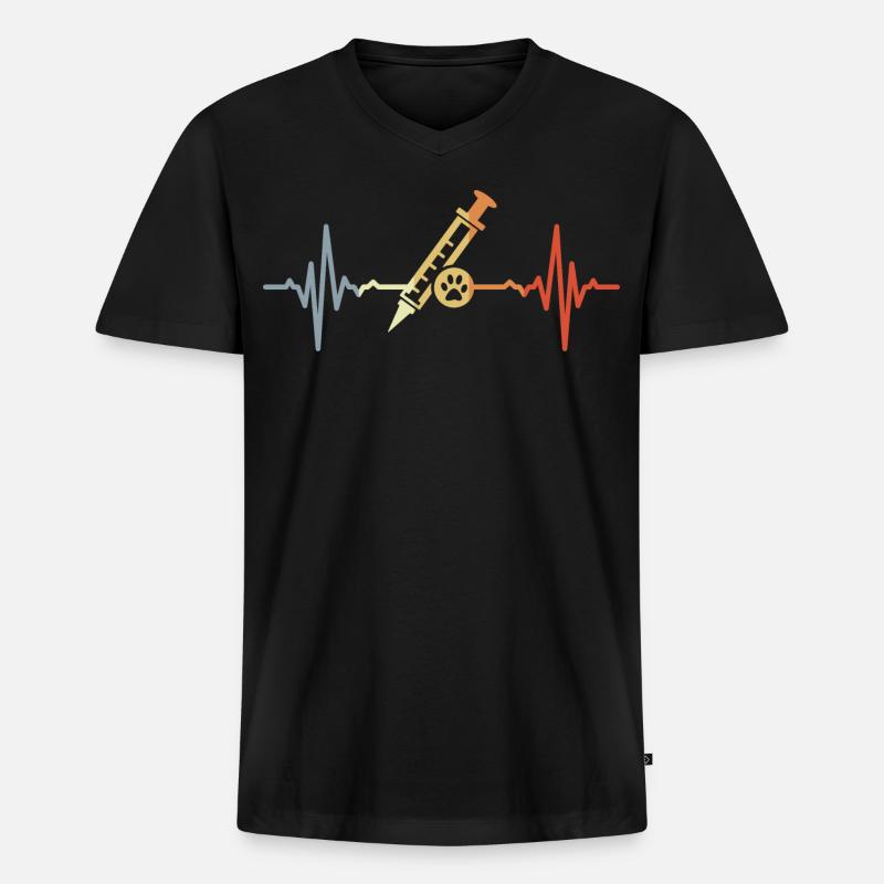 Tiermedizin Spritze EKG - Männer Premium Bio T-Shirt mit V-Ausschnitt - Schwarz