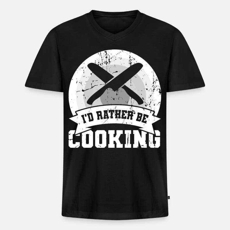 Ich würde lieber kochen - Männer Premium Bio T-Shirt mit V-Ausschnitt - Schwarz