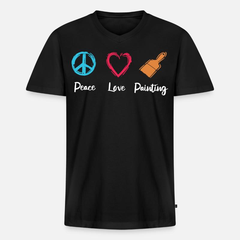 Frieden Liebe Malen - Männer Premium Bio T-Shirt mit V-Ausschnitt - Schwarz