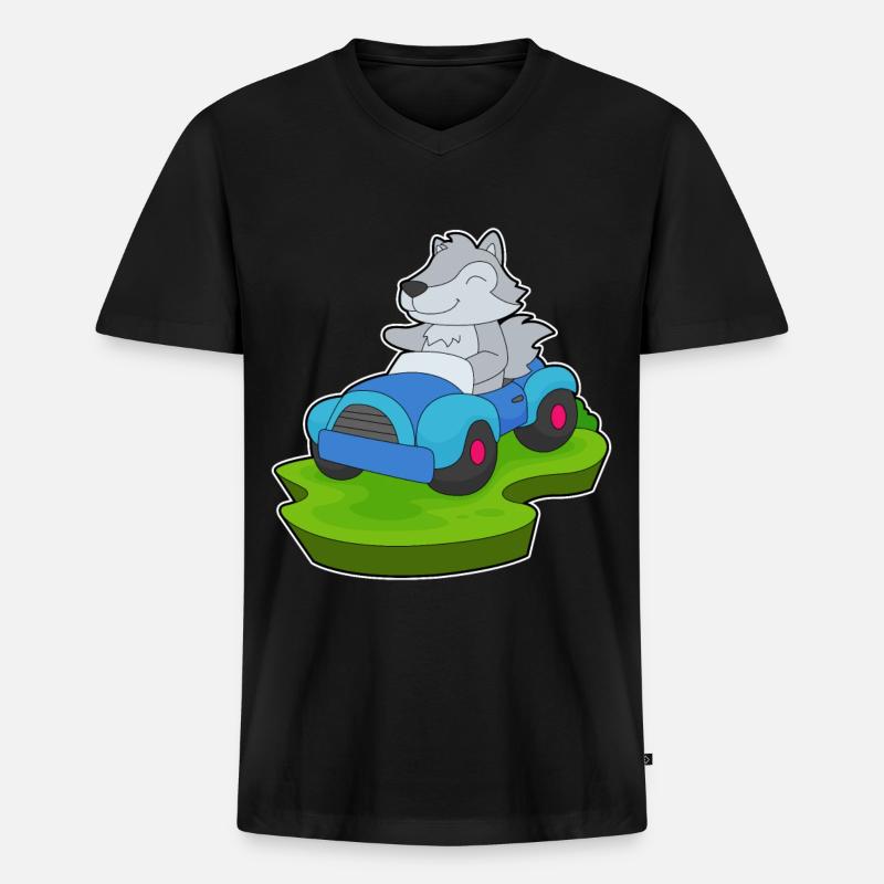 Wolf Auto - Männer Premium Bio T-Shirt mit V-Ausschnitt - Schwarz