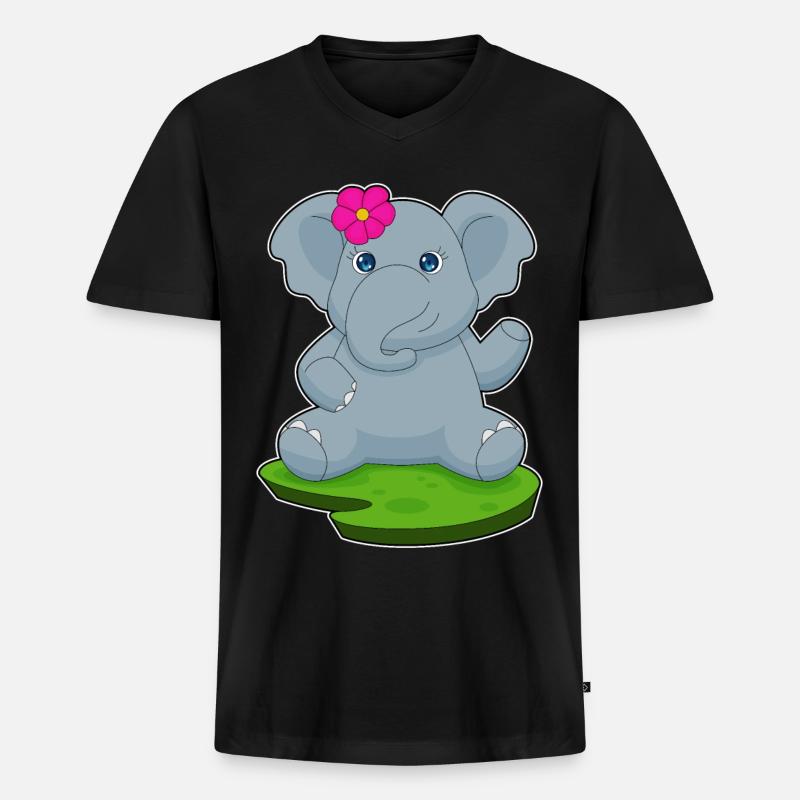 Elefant Blume - Männer Premium Bio T-Shirt mit V-Ausschnitt - Schwarz