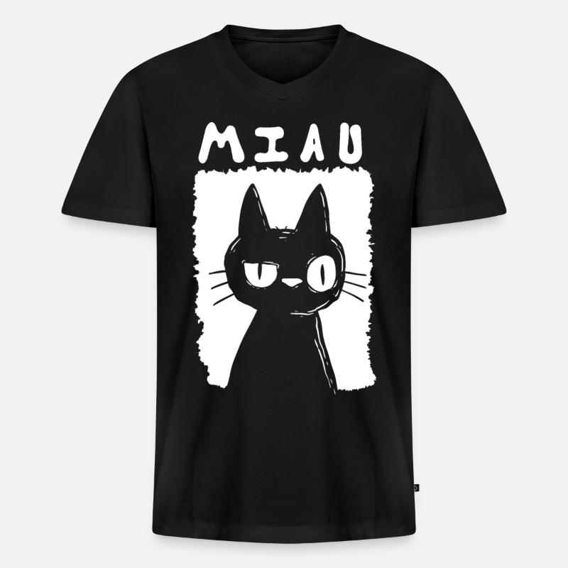 Miau - Männer Premium Bio T-Shirt mit V-Ausschnitt - Schwarz