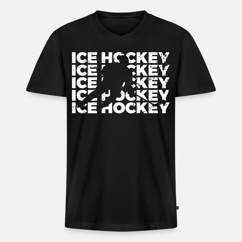 Eishockey - Männer Premium Bio T-Shirt mit V-Ausschnitt - Schwarz