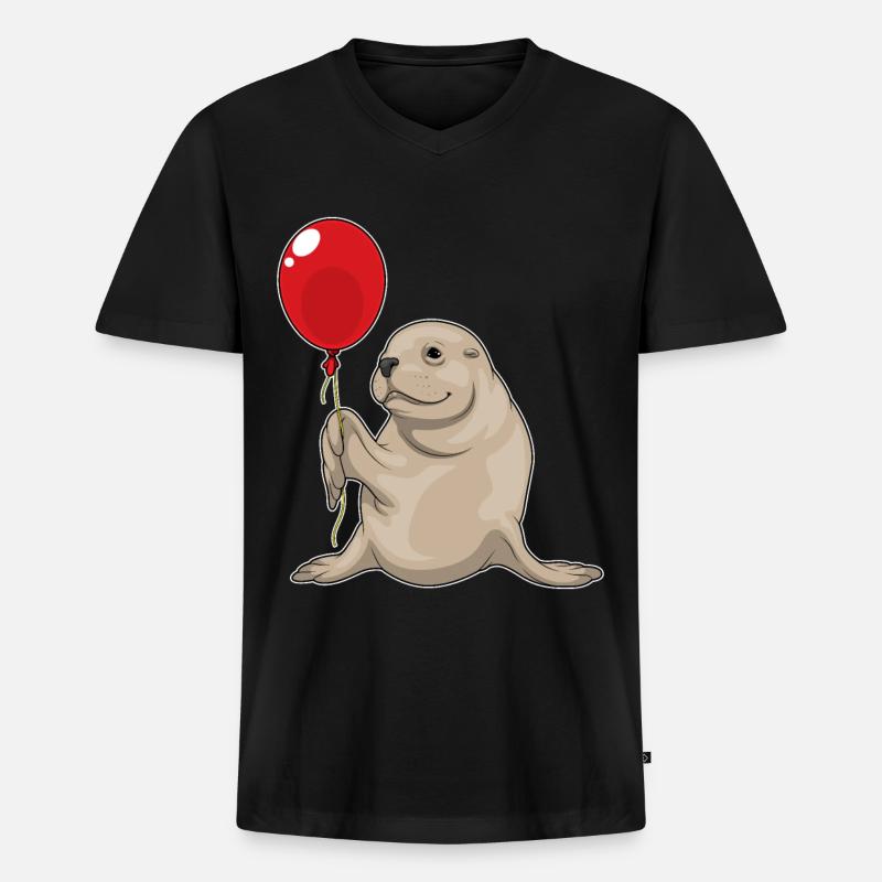Seehund Luftballon - Männer Premium Bio T-Shirt mit V-Ausschnitt - Schwarz
