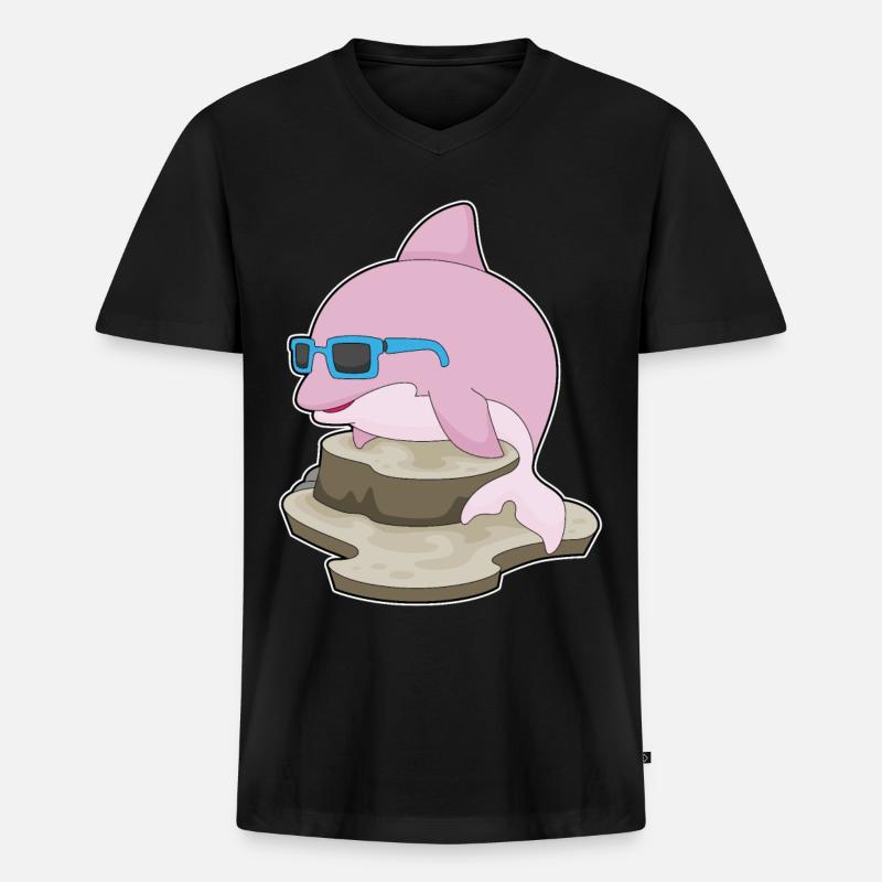 Delfin Sonnenbrille - Männer Premium Bio T-Shirt mit V-Ausschnitt - Schwarz