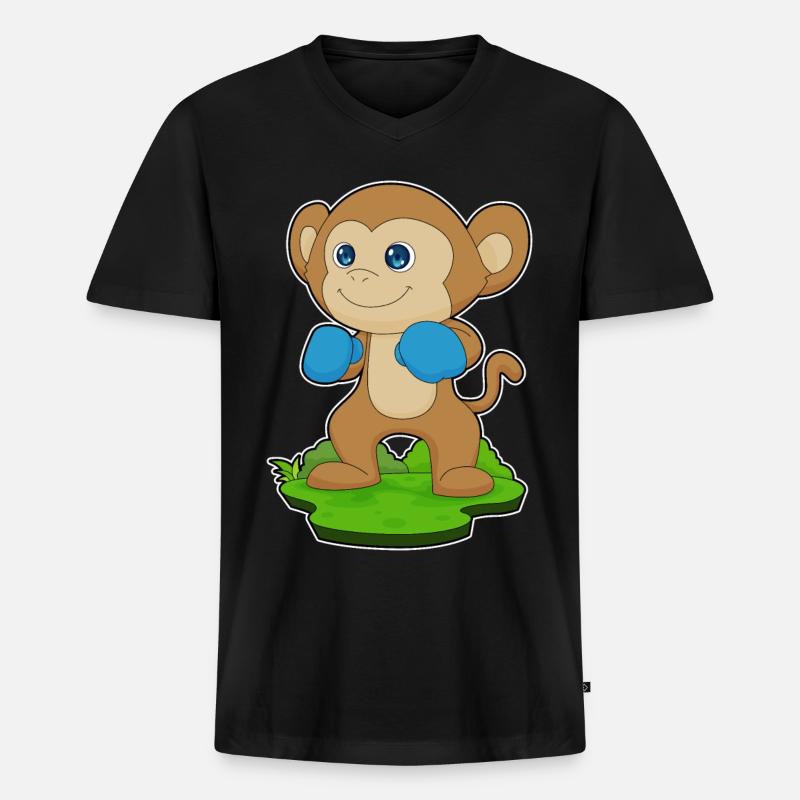 Affe Boxer Boxhandschuhe Boxen - Männer Premium Bio T-Shirt mit V-Ausschnitt - Schwarz