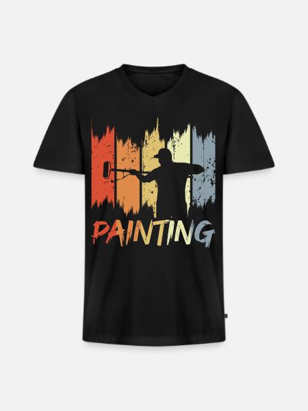 Retro Maler - Männer Premium Bio T-Shirt mit V-Ausschnitt - Schwarz
