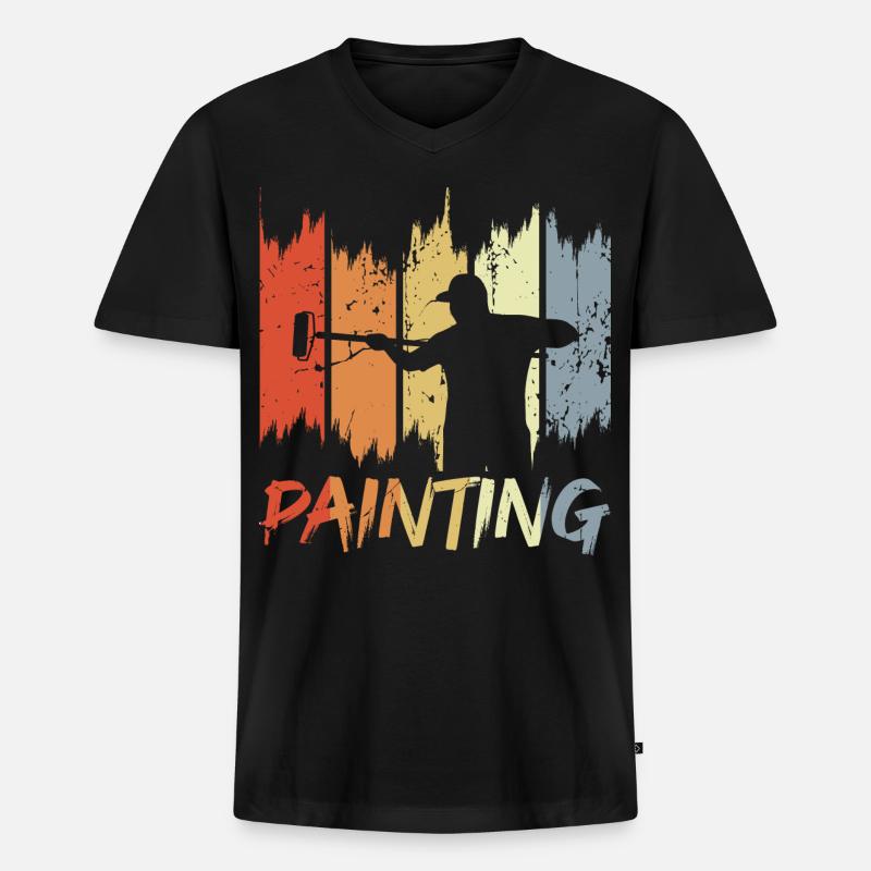 Retro Maler - Männer Premium Bio T-Shirt mit V-Ausschnitt - Schwarz