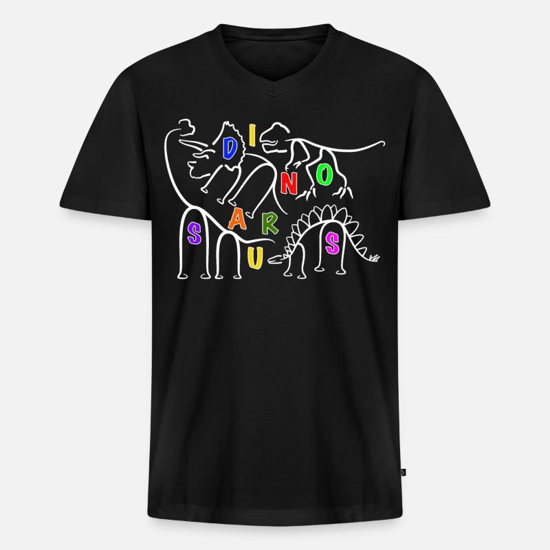 verschiedene Dinosaurier Dino Liniengrafik - Männer Premium Bio T-Shirt mit V-Ausschnitt - Schwarz