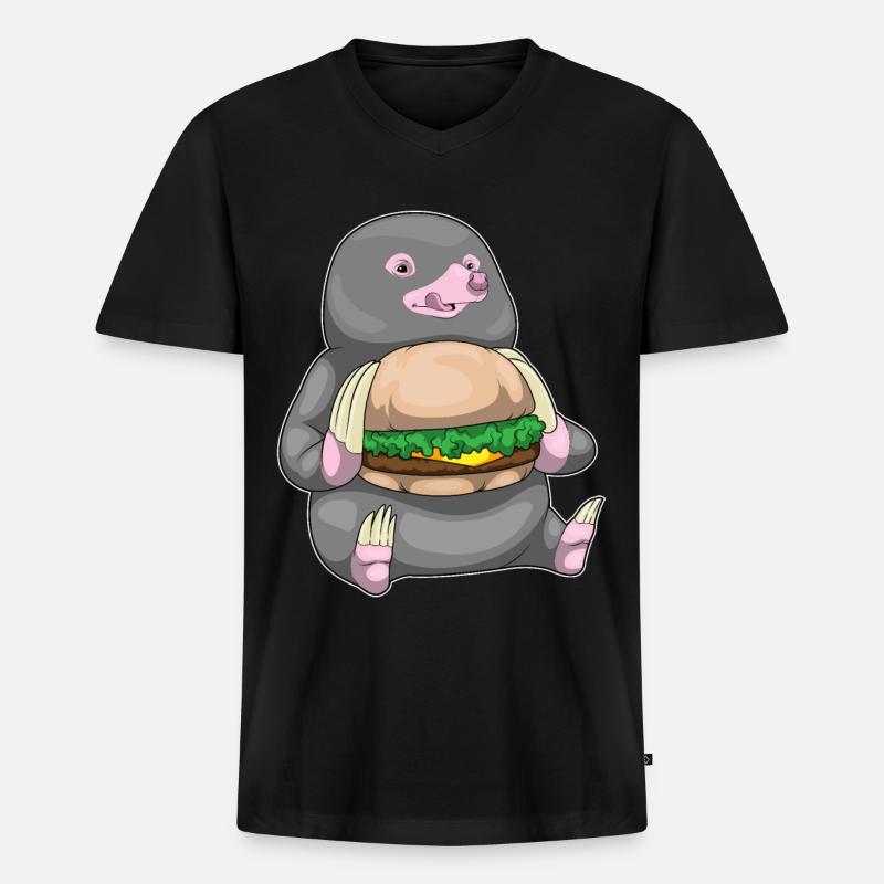 Maulwurf Cheeseburger - Männer Premium Bio T-Shirt mit V-Ausschnitt - Schwarz