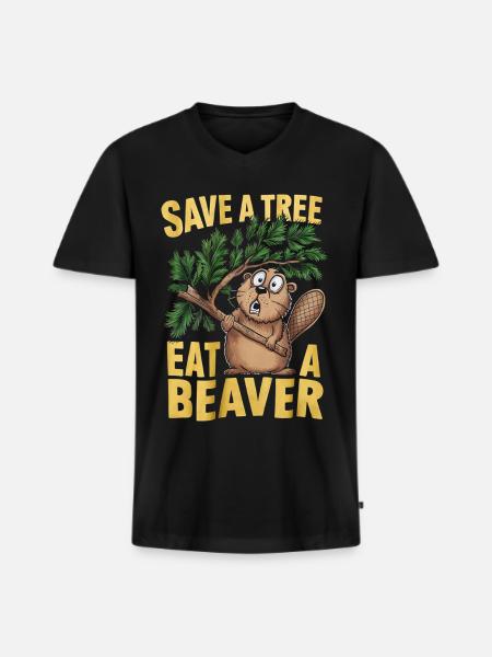Lustiger Biber Waldtier Spruch - Männer Premium Bio T-Shirt mit V-Ausschnitt - Schwarz