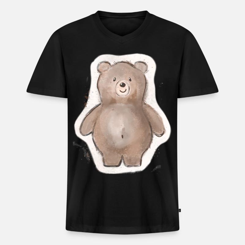 Dicker Bär - Männer Premium Bio T-Shirt mit V-Ausschnitt - Schwarz