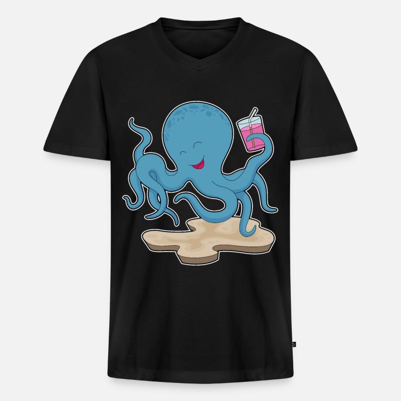 Krake Saft - Männer Premium Bio T-Shirt mit V-Ausschnitt - Schwarz