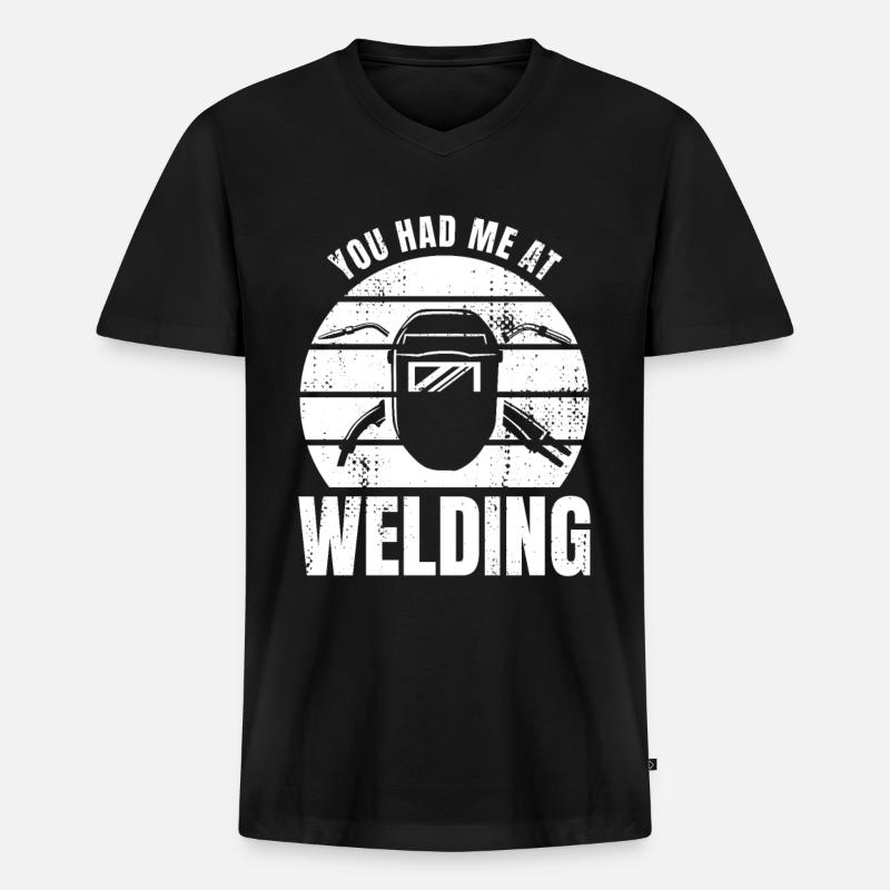 You Had Me At Welding - Männer Premium Bio T-Shirt mit V-Ausschnitt - Schwarz