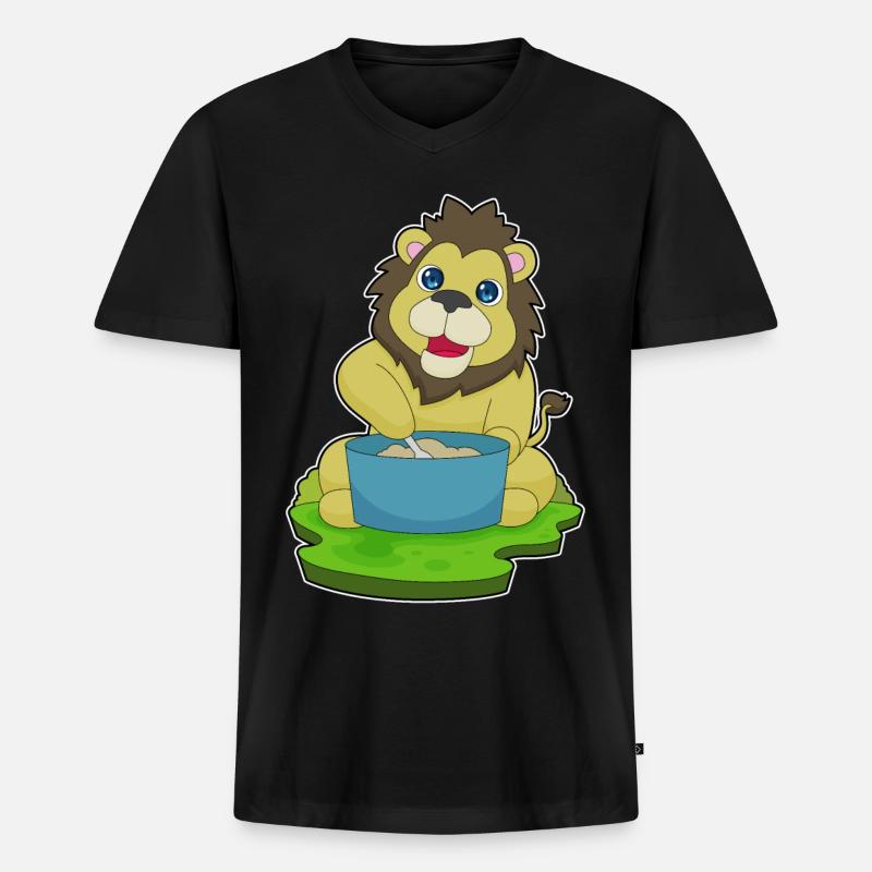 Löwe Kochtopf Löffel - Männer Premium Bio T-Shirt mit V-Ausschnitt - Schwarz