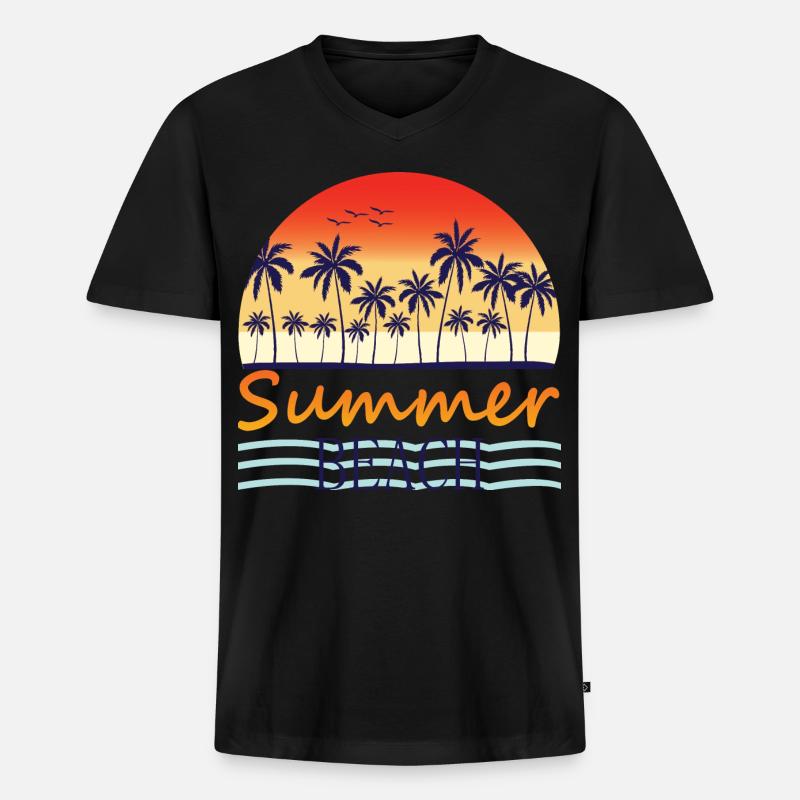 Summer Beach - Männer Premium Bio T-Shirt mit V-Ausschnitt - Schwarz