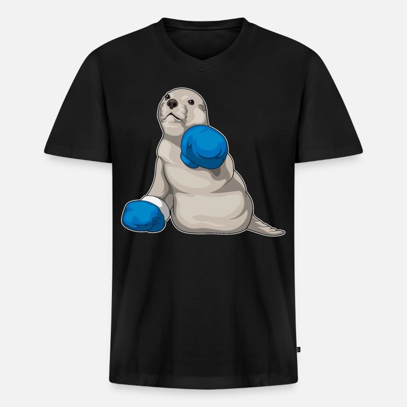 Seehund Boxer Boxhandschuhe Boxen - Männer Premium Bio T-Shirt mit V-Ausschnitt - Schwarz